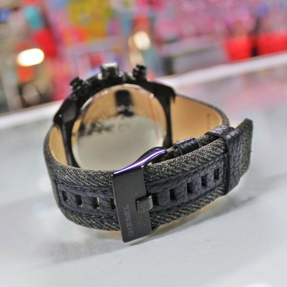 New DIESEL DZ4373 Overflow Date Multifunction 10 BAR Black fabric Leather Band - Picture 8 of 8